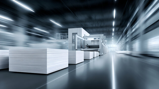 High Speed Industrial Printer Producing Endless Stack Of White Paper In Plant
