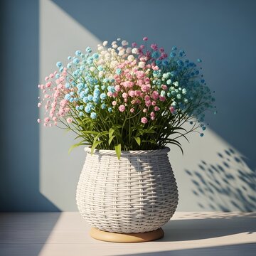 Vibrant flowers in a woven basket celebrating the first day of spring with renewal and new beginnings