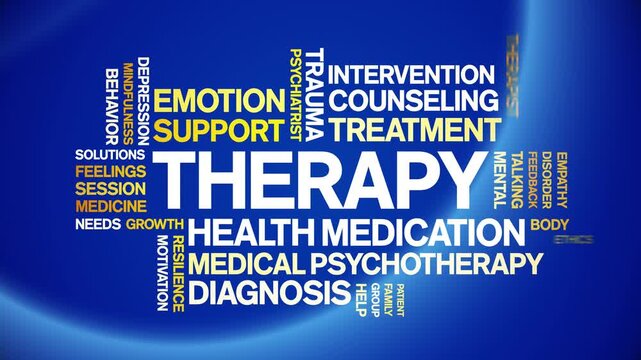 Therapy animated word cloud-text design animation tag kinetic typography seamless loop.