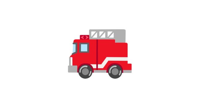 Vibrant cartoon red fire truck icon illustration, a bright and simple flat design emergency vehicle for safety and rescue services concept