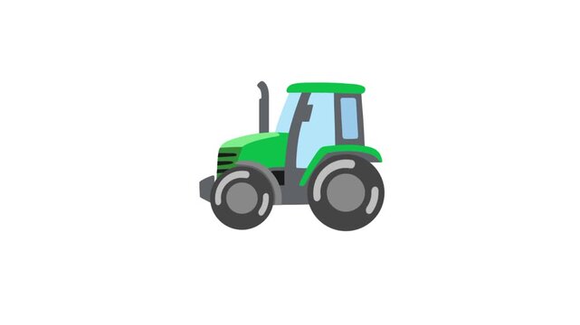 Stylized green tractor icon for agricultural machinery and farm work. This illustration symbolizes cultivation, rural industry, and food production efficiency