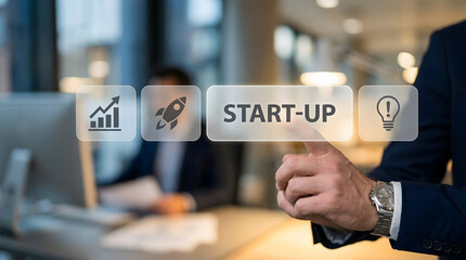 Businessman launching start-up with innovative ideas and growth strategy