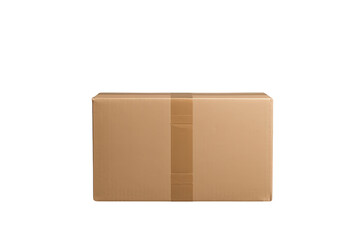 Cardboard box for shipping and delivery, brown parcel for transport and logistics services with transparent background