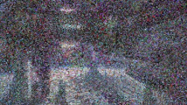 Abstract Pixelated Pattern with Dark Background and White Shapes in Distressed Texture for Modern Design