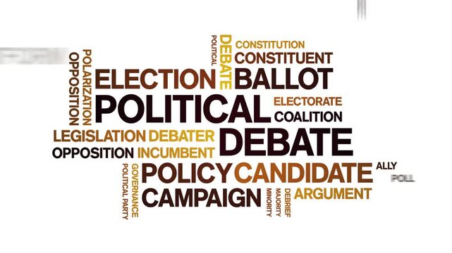 Political Debate animated word cloud-text design animation tag kinetic typography seamless loop.