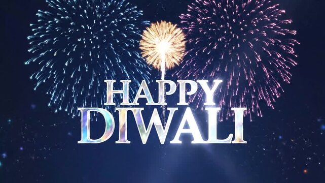 Colorful Diwali firework displays illuminating night sky with festive greetings for celebrations and cultural significance