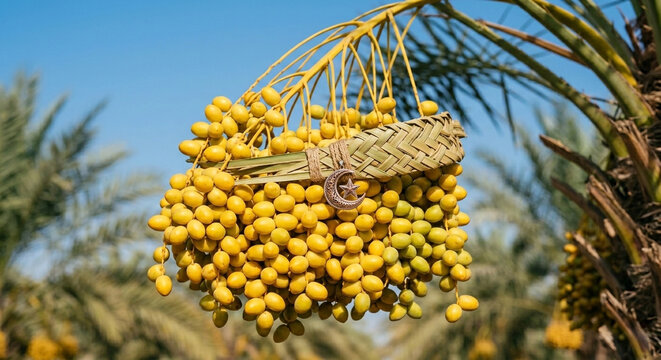 bunch of yellow dates on the tree