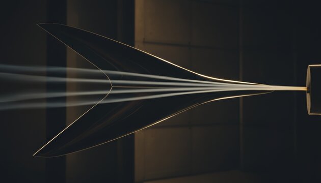 Aerodynamic Wing Model In Wind Tunnel Showing Airflow Trails For Fluid Dynamics Research