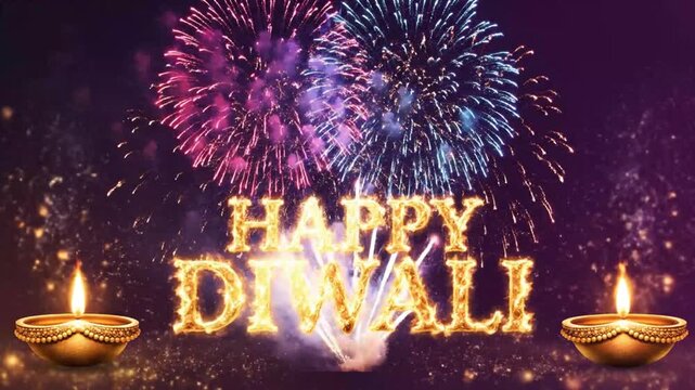 Vibrant Diwali Fireworks Display Celebrating the Festival of Lights with Bright Colors and Sparkling Candles
