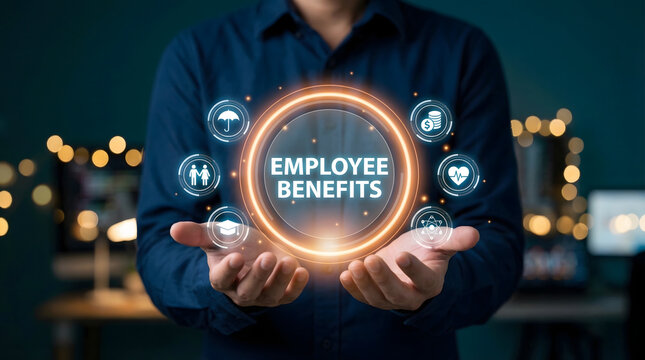 Businessman presenting employee benefits in a modern office setting