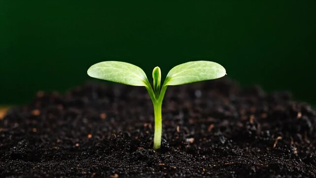 Sprouting seedling in rich soil with soft natural lighting for gardening and growth