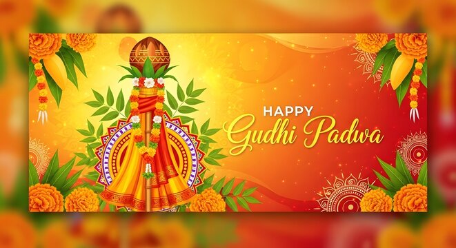 Happy Gudhi Padwa Festival Greeting Card Background