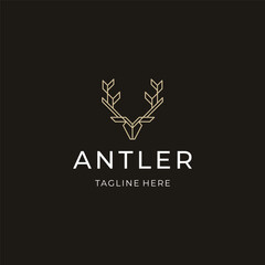 Antler line art logo with elegant curves symbolizing nature and strength.