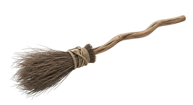 Witch s broomstick with natural bristles transparent background cutout png