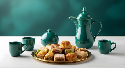 Fototapeta premium Traditional moroccan tea and baked goods display