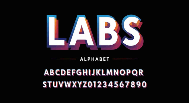 LABS Alphabet Typography: Modern Font Design with 3D Effect and Geometric Pattern