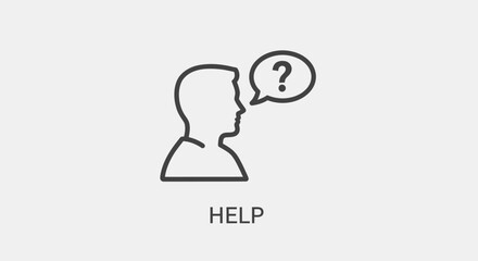 Fototapeta premium Help icon, question mark in speech bubble above silhouette of a person's head, support concept