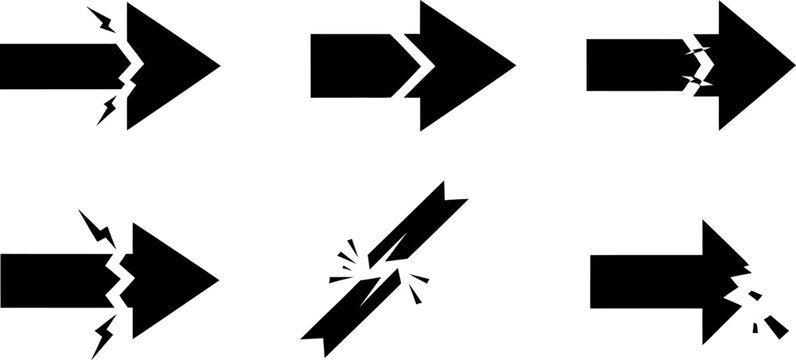 Collection of six broken arrow icons in various directions and styles on a white background