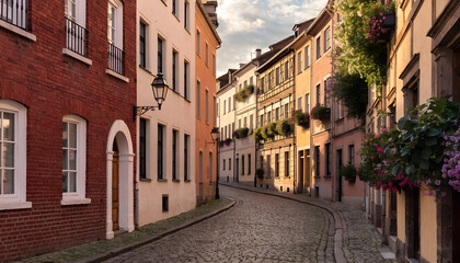 Fototapeta premium Charming European Old Town Street with Historic Architecture