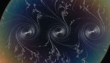 Abstract Swirling Fractal Patterns with Concentric Circles on Dark Ethereal Background