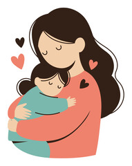 Sweet Motherhood Moment: Loving Mom Hugs Child Illustration