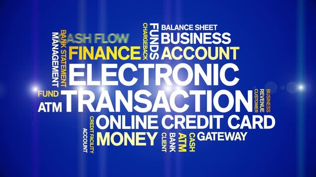 Electronic Transaction animated word cloud-text design animation tag kinetic typography seamless loop.