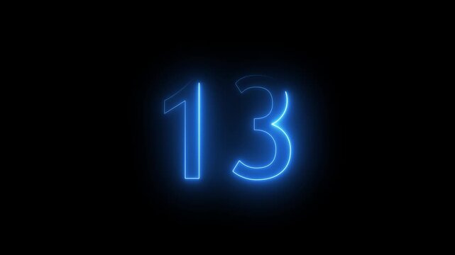 Glowing neon number 13 text animation, Energy Neon cyan Number 13 Animation Number 13 text concept.
Number 13 text icon animation anniversary modern neon number, sign symbol on black background.