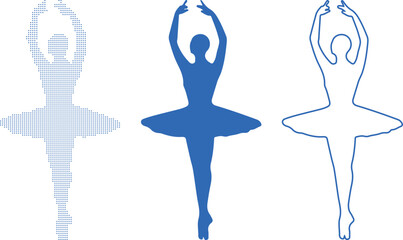 Three Styles of Ballet Dancer Silhouette in Blue and White ballerina pose © Iqbal