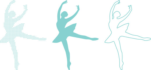 Three Styles of Ballet Dancer Silhouette in Teal and Light Teal ballerina pose © Iqbal