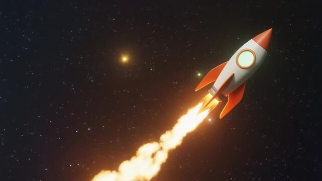 3D illustration of a rocket ship blasting off into space