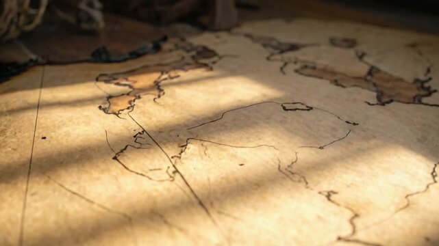 Vintage World Map with Burnt Edges and Sunlight Shadows
