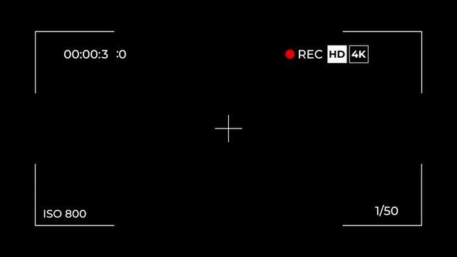 digital camera rec screen hud interface animation with iso shutter timer for video editing overlay.