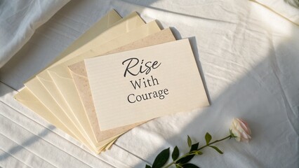 Inspiring Handwritten Note on Card for Motivation and Encouragement in Brightly Lit Room with Soft Textiles