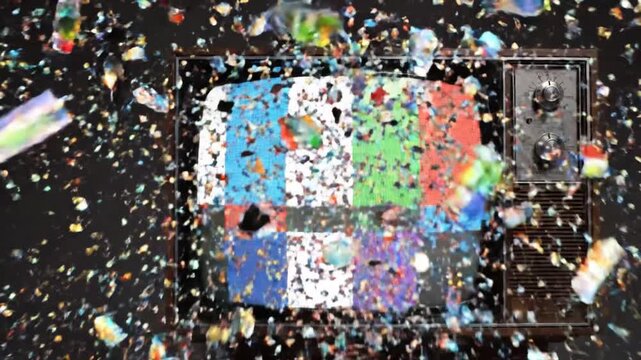 Broken TV explosion with abstract.