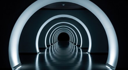 Obraz premium Futuristic Tunnel with Circular LED Light Illusions for Technology and Innovation Themes