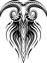 Fototapeta premium SVG gothic skull reaper with hellfire tattoo design. Intricate Ram Skull Design with Artistic Swirling Patterns