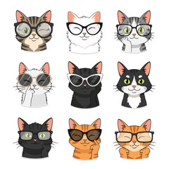 Fototapeta premium Funny cartoon cat characters set with cute kitten faces and animals in a playful vector illustration collection