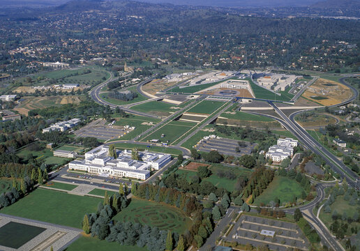The Old and new Parliament houses in Canberra, Australia.