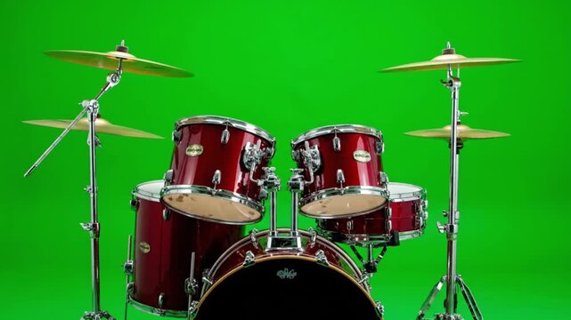 Drum Set in Studio Shot with Green Screen Background in Modern Music Production for Musician