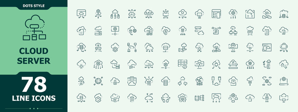 Cloud Server icon set. Minimalist linear icons. Storage vector line icon set. Related to tech, technology, database, storage, network, networking, data and more.