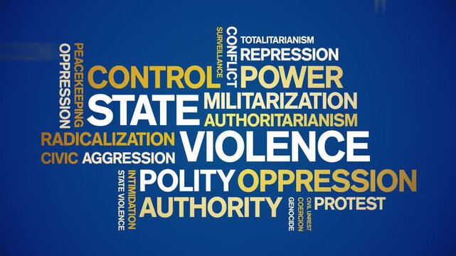State Violence animated word cloud-text design animation tag kinetic typography seamless loop.