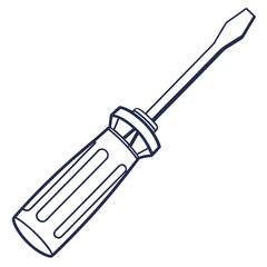 Fototapeta premium Hand tool screwdriver vector line illustration for technical maintenance repair work and industrial assembly projects isolated on white background