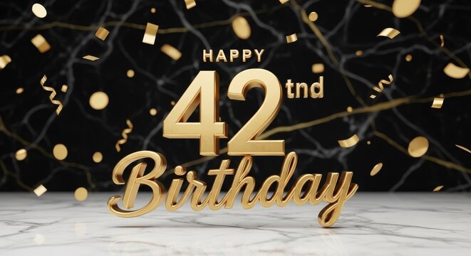 Happy 42nd Birthday Luxurious 3D Gold Typography Greeting Card, Elegant Celebration Banner
