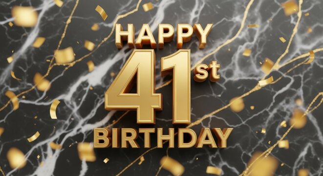 Happy 41st Birthday Luxurious 3D Gold Typography Greeting Card, Elegant Celebration Banner