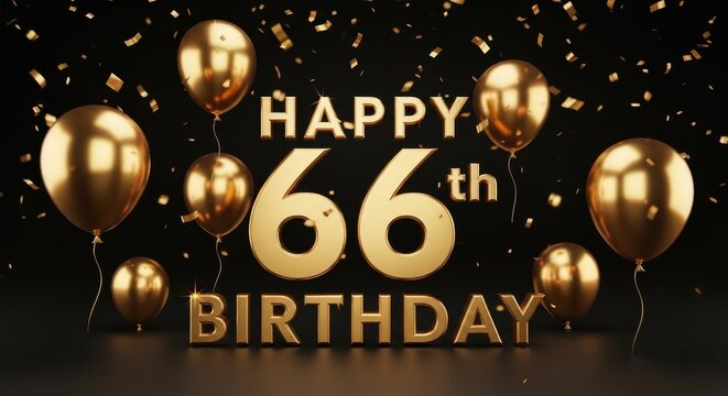Happy 66th Birthday Shiny 3D Gold Typography Greeting Card, Premium Milestone Anniversary