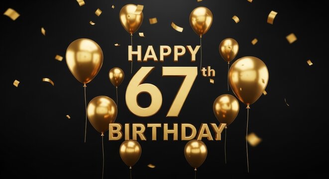Happy 67th Birthday Shiny 3D Gold Typography Greeting Card, Premium Milestone Anniversary