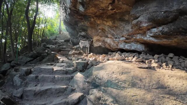 Hikers Trekking Up Pidurangala Rock at Sunrise Morning in Sigiriya, Sri Lanka