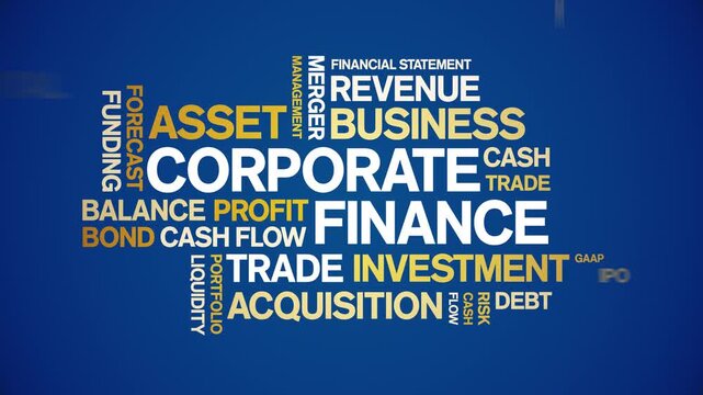 Corporate Finance animated word cloud-text design animation tag kinetic typography seamless loop.