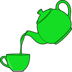 Obraz premium Green Teapot Pouring into Tea Cup.