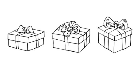 Set of hand drawn present box with ribbons Birthday present clipart Christmas gift Holiday doodle For design, print, web, decor, greeting card, sale © Daria Shane